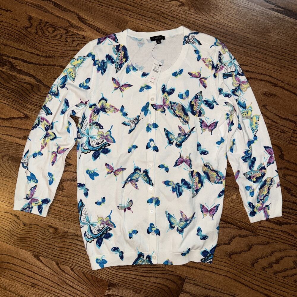 Talbots Butterfly Cardigan Sweater Womens S Button Top Cottagecore Fairy Easter